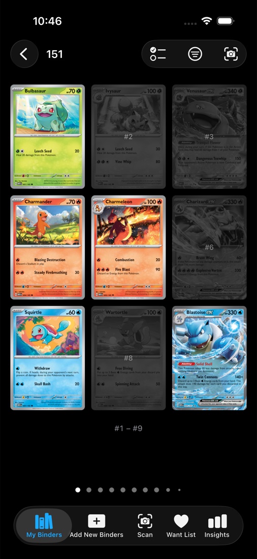 Binder page one of the 151 set